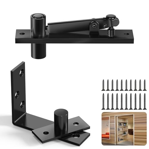 Fenghome Pivot Hinge, 180° Adjustable Rotation Stainless Steel Hidden Door Hinges for Wood Invisible Secret Doors/Cabinet/Bookcase -(L Shape, Black)