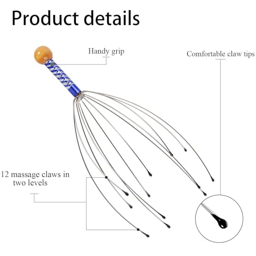 Image of Hair Massager, 4 Piece Scalp Massager Set, Octopus Design with Sandalwood Comb and Pink Straw Comb, Head Massager for Relaxation, Stress Relief and Improved Scalp Care