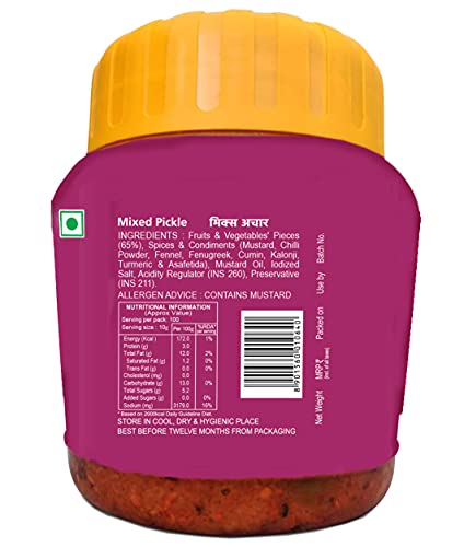Nilon's Rajasthani Mixed Pickle (500g) Homemade Aachar | Spicy & Tangy Pickle in Authentic Royal Rajasthan Style with Raw Mango, Lemon, Mustard Oil & Spices with No Added Artificial Colour