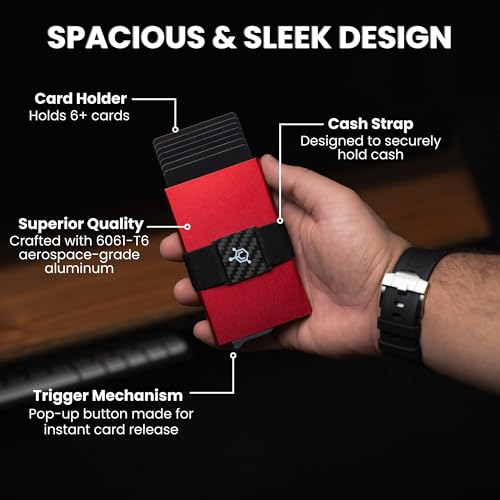 Image of CODE 118 Wallet for Men - Slim Minimalist Aluminum Smart Wallet with RFID Blocking - Compact cash and Credit card holder with Pop Up Ejector (Classic, Thermal Red)