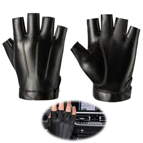 Guantes de cuero sin dedos, guantes de conducción sin dedos, guantes de medio dedo negro, punk, traje deportivo, sin forro, guantes para conducir, ciclismo al aire libre
