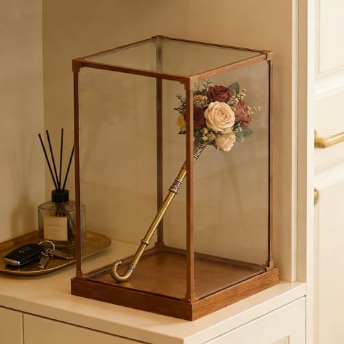 Vibeo Cajas de Metacrilato Vitrina Alta de Acrílico para Objetos de Colección, Vitrina Transparente con Base de Madera, Caja de Acrílico para Guardar Figuras a Prueba de Polvo(30x30x40cm/12x12x16in)