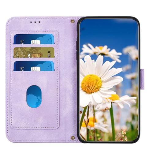 Étui iPhone 13 Pro portefeuille en cuir rose avec coque magnétique flip back motif fleur - 6