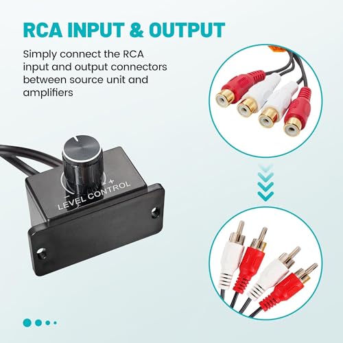Image of NuIth Universal Car Amplifier RCA Level Controller, Car Audio Bass Control Knob, High Quality Sub Amp Volume Control Cable for Car, Motorcycle, Speakers, Home Theater
