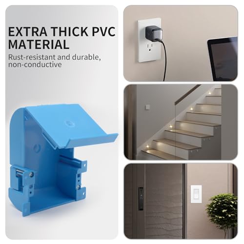 Image of XIUTE 6 PC Shallow Switch & Outlet Box with Bracket,Blue Old Work,PVC Thin Wall Box with Flip Cover,18 Cubic Inch