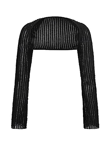 Verdusa Suéter Bolero Feminino Frente Aberta Manga Comprida Texturizado Bolero Top Cropped Top, Pret