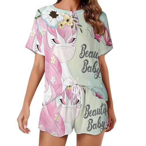 Pyjama femme court licorne papillon pour des soirées d'été cocooning