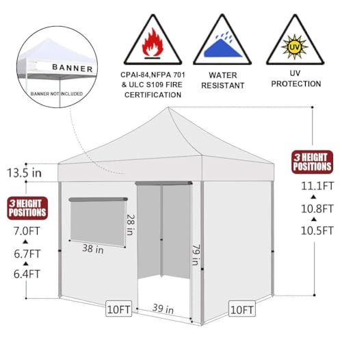 Eurmax USA 10'x10' Pop-up Canopy Tent Commercial Instant Canopies with 4 Removable Zipper End Side Walls and Roller Bag, Bonus 4 SandBags(White)