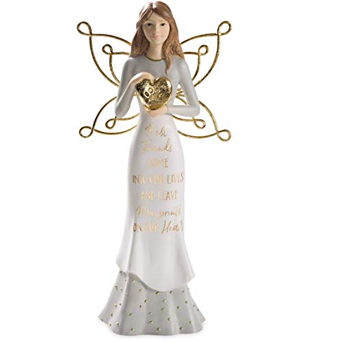 Pavilion Gift Company Best Friends Come Into Our Lives and Leave Paw Prints 7.5 Inch White & Gold in Memory of Pet Figurine 7.5 Angel Holding a Heart, Tall, Gold