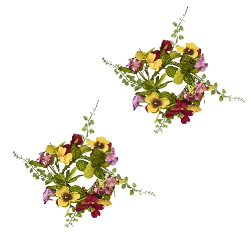 Worth Imports 3.25" Inner Diameter Red & Yellow Pansy Candle Ring Set of 2