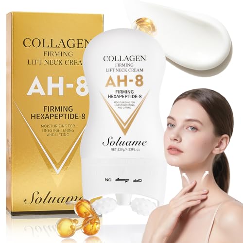AH-8 Firming Neck Cream Collagen Halscreme zum Straffen und Festigen Haut mit Massagerolle Halsstraffungscreme Hydrating für Männer und Frauen 120g
