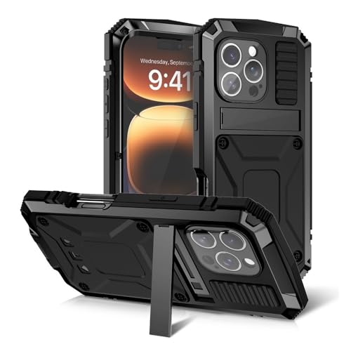 Coque antichoc iPhone 16 Pro Lanshui en métal rigide noir de 6,3 pouces