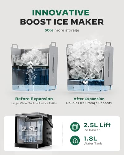 Image of Silonn Countertop Ice Maker, Ice Makers Countertop with 2.5L Expandable Ice Basket & 1.8L Water Tank, 26Lbs /24H, 9 Bullet Ice in 6 Mins, Self-Cleaning, 2 Ice Sizes for Home Kitchen