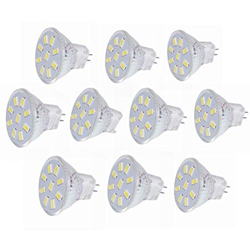 KAnduo Bombillas for el hogar Bombilla LED de inundación 3W MR11 G4 12V 24V CA/CC SMD5730 9 Equivalente a bombillas halógenas 20W foco Entrada 9-30V Paquete 10 Lámparas for(Cool White)