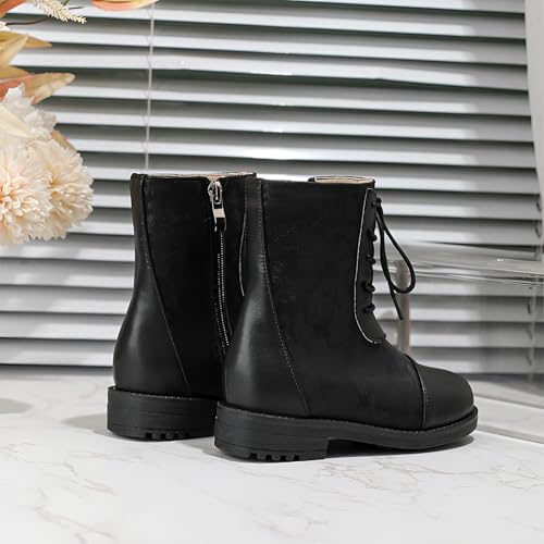 rismart Girl Mid Calf Motorcycle Boots Kid Riding Lace up Winter Shoes4