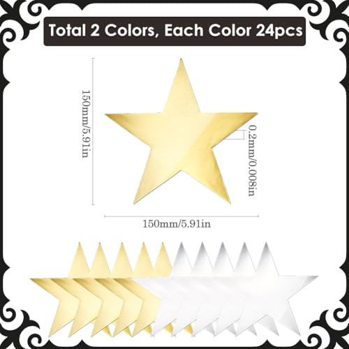 SOFPLATE 48Pcs Star Shape Cutout Paper Stars Cutouts 6 Inch Silver Golden Double Sided Printed Shiny Glitters Shimmer Art Confetti Cutout for DIY Crafting Bulletin Board Classroom Wall Party Decors - Image 2