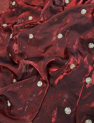 Image of Women's Pure Fandy Satin Sequin Embroidered work Saree with Dupion Unstitched Blouse Piece