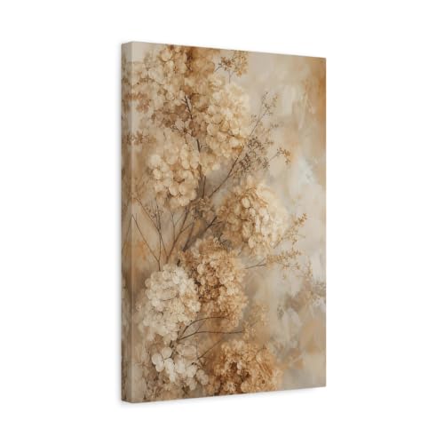 Tableau moderne hortensia séché beige pour habiller un grand mur vide