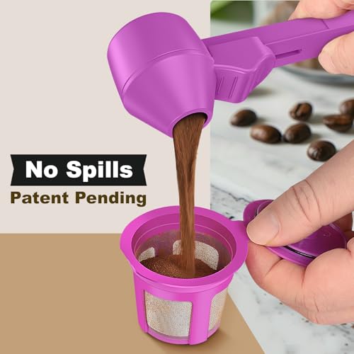Image of Coffee Scoop & Funnel for Reusable K Cup Refillable Coffee Pods, Coffee Measuring Spoon 2 Tablespoon Capacity, Scoop with Funnel for Ground Coffee, Protein Powder, Tea (Purple, 2 Pack)