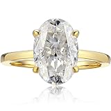 espere 14K Yellow Gold 3 Carat Moissanite Oval Engagement Ring | Solid Gold Solitaire Ring with Plain Band | 14K Gemstone Engagement Ring (Size 6)