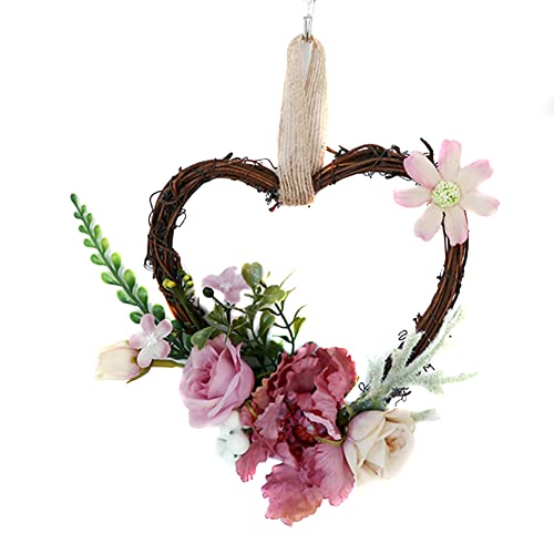 Uposao Pendentif Coeur en Rotin, Couronne De Coeur en Forme à Suspendre Décoration Romantique en Osier Couronne en Rotin Tenture Murale Décorations pour La Fête d'anniversaire, Mariage