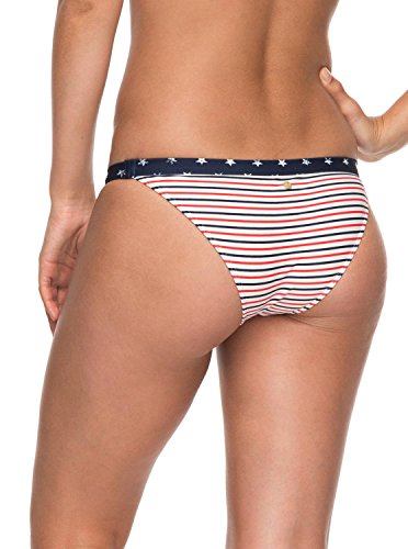 Roxy Calcinha de biquíni feminina padrão Surfing USA Scooter, Vestido azul listrado 4 de julho, Larg