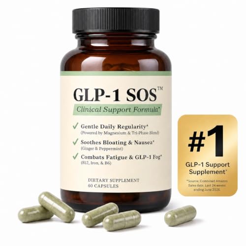 GLP-1 SOS Digestive Support for Ozempic Wegovy Mounjaro Zepbound Users Constipation Sulfur Burps Bloating Fatigue Magnesium Ginger 19-Strain Probiotic B12 Physician-Formulated 60 Caps