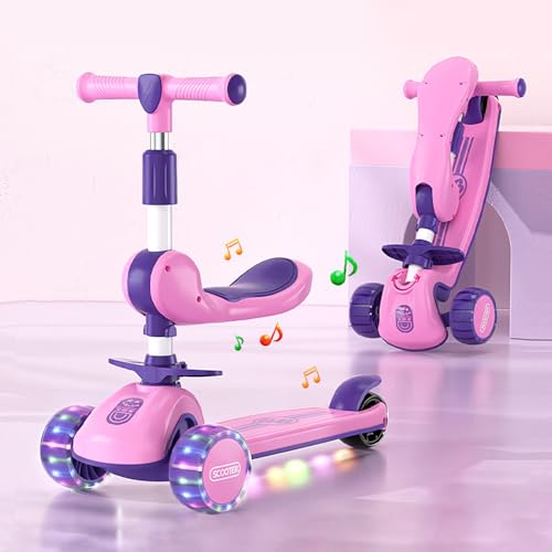 Scooter Childrens Scooter Scooter for Kids Stand & Cruise Child Toddlers Toy Folding Kick Scooters Adjustable Height Anti-Slip Deck Flashing Wheel Lights for Boys Girls 2-6 Years Old