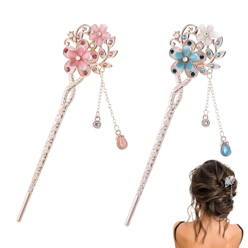 LAKPYN 2 Pezzi Fermaglio per capelli vintage con opale e fiore decorazione per capelli cinese, bastoncini, fermacapelli