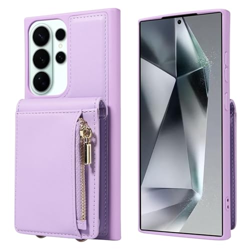 Étui portefeuille Samsung S22 Ultra violet avec pochette zippée et sangle de transport