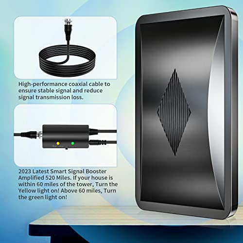 2023 Upgraded Digital Tv Antenna Up 520 Miles Range, Indoor Outdoor Antenna For All Old Smart Hdtvs, 360 Degree Reception 4K 1080P Hd Antenna With Amplifier Signal Booster/Thick Coaxial Cable #TOP3