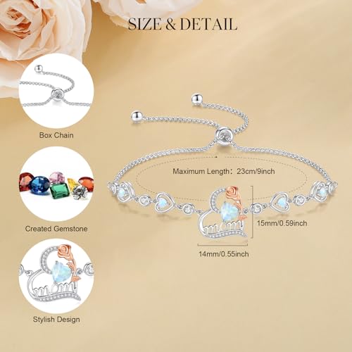 FANCIME Mom Birthstone Bracelet for Women Rose Heart Bracelet Mother’s Day Gift Jewelry Gifts for Grandmother Wife, 9 Inches Adjustable2