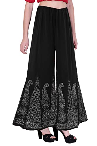 Image of Lavangi Women Lucknow Chikankari Hand Embroidered Chifffon Palazzo /Sharara (Free Size)