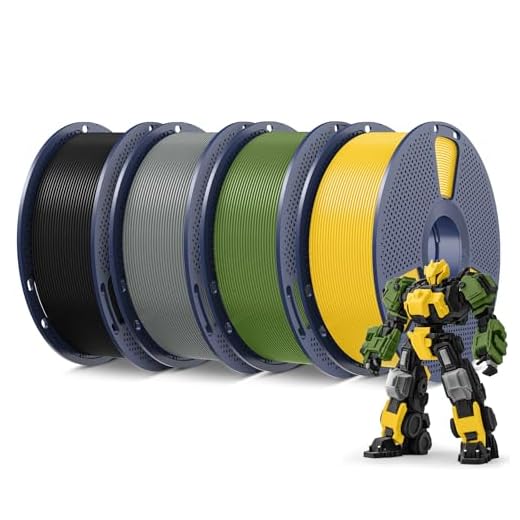 SUNLU 4KG 3D Printer Filament PLA Plus 1.75mm, SUNLU Neatly Wound PLA Filament 1.75mm PRO, PLA+ Filament for Most FDM 3D Printer, 1 kg Spool, 4 Packs, Black+Grey+Olive Green+Vivid Yellow