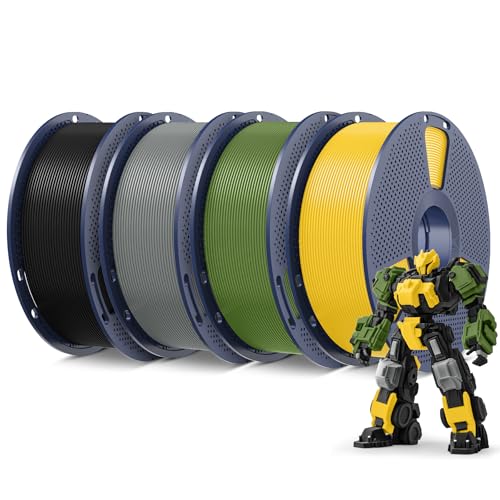 Image of SUNLU 4KG 3D Printer Filament PLA Plus 1.75mm, SUNLU Neatly Wound PLA Filament 1.75mm PRO, PLA+ Filament for Most FDM 3D Printer, 1 kg Spool, 4 Packs, Black+Grey+Olive Green+Vivid Yellow