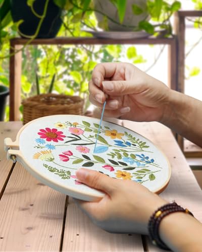 Image of TINDTOP Embroidery Kit for Adult, Owl Embroidery Kit for Beginners Include Embroidery Cloth Hoops Threads for Craft Lover Hand Stitch with Embroidery Skill Techniques (Florals) | 2 Pack Include Embroidery Cloth Hoops Threads for Craft Lover Hand Stitch with Embroidery Skill Techniques