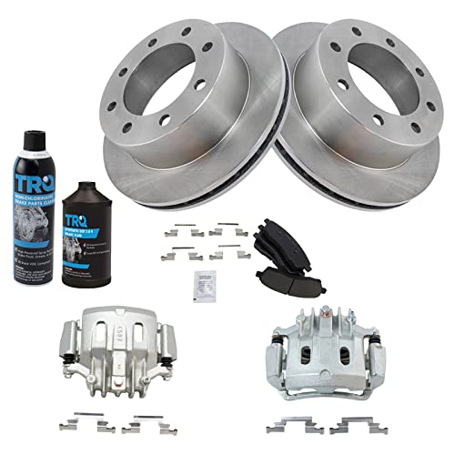 Image of TRQ Rear Brake Pad, Caliper, & Rotor Kit, with Chemical Kit Ceramic Compatible with 2000-2005 Ford Excursion 2000-2004 F-250 Super Duty F-350 Super Duty