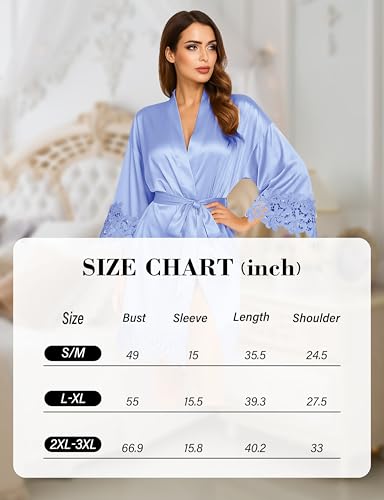 Image of EPLAZA Bride Robe for Wedding Day Set Bridal Robe Lace Trim Silky Embroidery Satin Kimono for Bridal Party