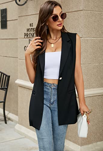 Kedera Women's Long Sleeveless Duster Trench Vest Casual Lapel Blazer Jacket (Black, Xx-Large) #TOP4