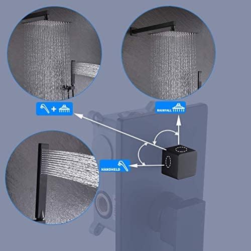 KES Shower Faucets Sets Complete Matte Black Shower System 10 Inches Rain Shower Head with Handheld Shower Valve and Trim Kit Pressure Balance, XB6230-BK