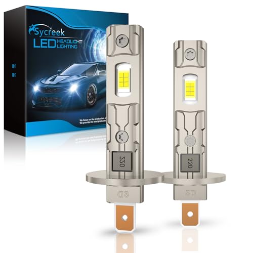 Sycreek Bombilla LED H1 30000LM 80W, Bombilla coche H1 LED 6500K, CSP LED 9-32V, Plug and Play (H1)