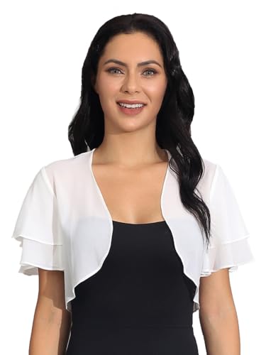 Image of Unicra Chiffon Shrugs Bolero for Women Short Sleeves Open Front Sheer Cardigan Soft Bolero Jackets Top for Evening Dress