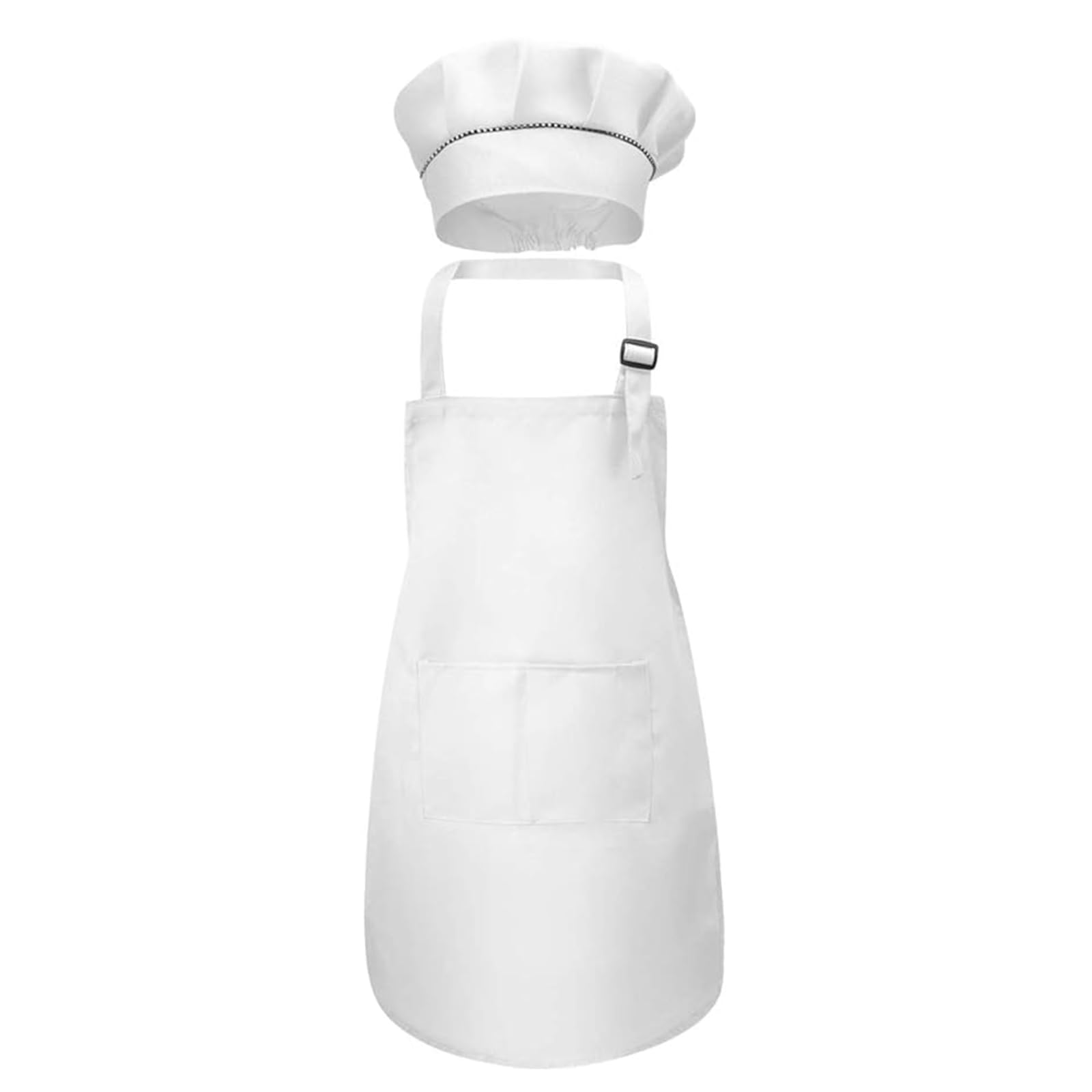 Niños Delantal y Gorro Cocinero, Delantal de Chef Ajustable con Bolsillos, Gorro de Chef Blancos Niños Sombrero Hornear Delantal Infantiles para 7-13 Años Niños para Cocinar Pintura Artesanía, 2 Uds
