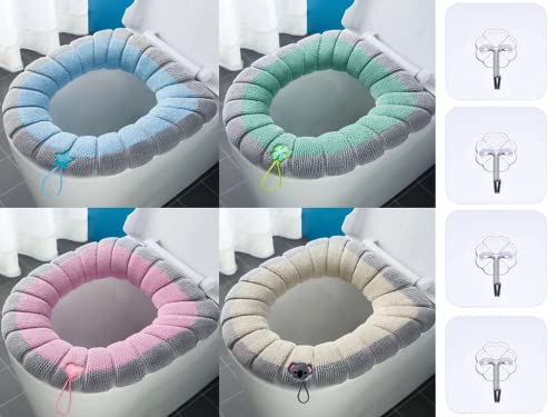 Anlising 4PCS Fundas para Asiento de Inodoro, Cubierta del Asiento del Inodoro Lavable, Cojín de Asiento de Inodoro, Toilet Seat Asiento de WC, Enviar 4 Ganchos, para Asientos de Inodoro(4 Colores) Cover
