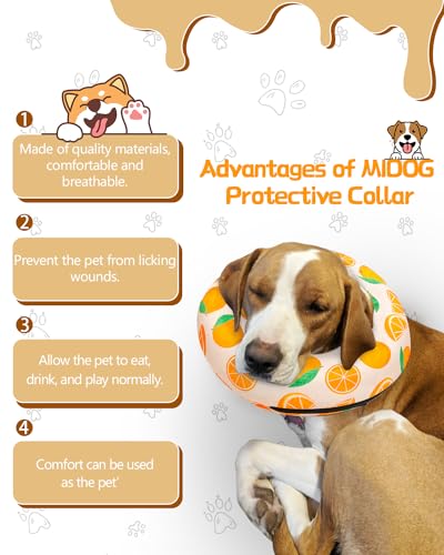 Image of MIDOG Inflatable Dog Cone Alternative for After Surgery - Soft Protective Donut Collar Prevents Licking, Comfortable Recovery E-Collar Alternative for Small Medium Large Dogs (Orange,L)