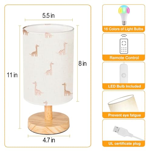 Lámpara de mesa con pantalla de lino y base de madera miniatura 4