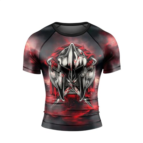 Spartan Symbol Men's Rash Guard Shirts Short Sleeve, Baselayer Compression Shirt for Jiu Jitsu MMA3