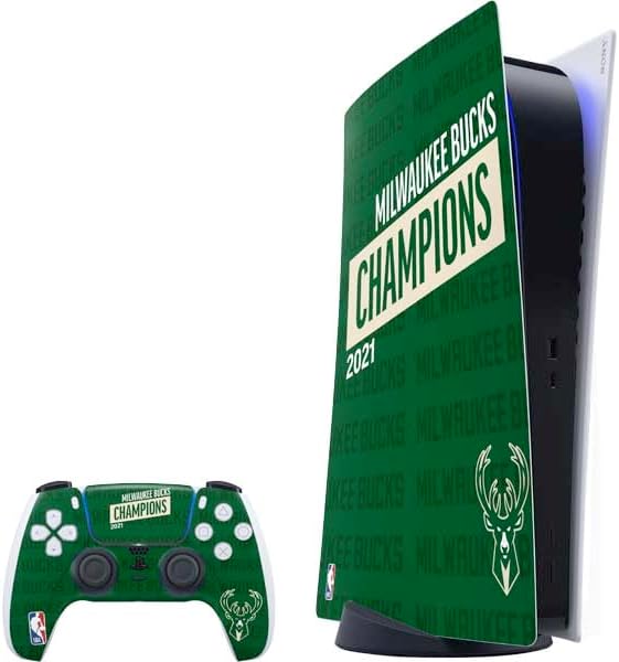 Skinit Decal Gaming Skin Compatible with PS5 Bundle - Officially Licensed NBA Milwaukee Bucks 2021 Champions Design