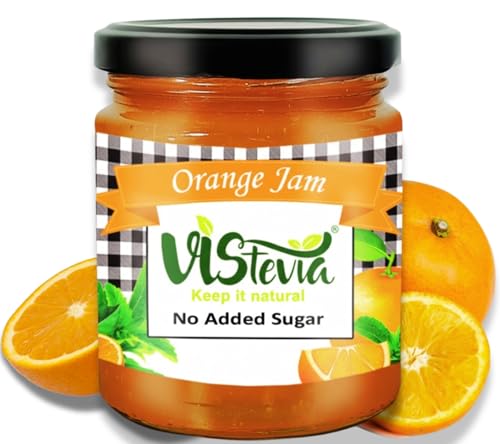 Vistevia Sugar Free Orange Jam/Marmalade, Diabetic and Keto Friendly - Sweetened Naturally with Stevia, More Than 60% Orange Juice Content - Tastes Delicious - Pack of 1 (220GM)