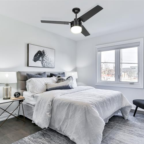 Image of Ceiling Fan with Lights, 42 inch Ceiling Fan with Remote Control, Quiet Reversible Motor, E26 base (Bulb not Included), Ceiling Fans for Living Room, Bedroom, Kitchen, ETL DOE CEC Listed - Black